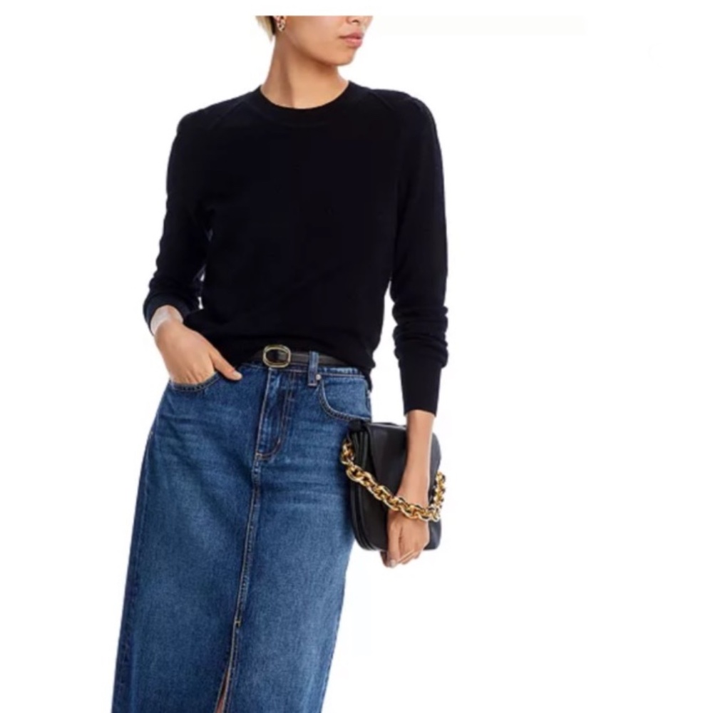 Luxurious 100% Cashmere Puff Sleeve Crewneck Sweater By Aqua in Black